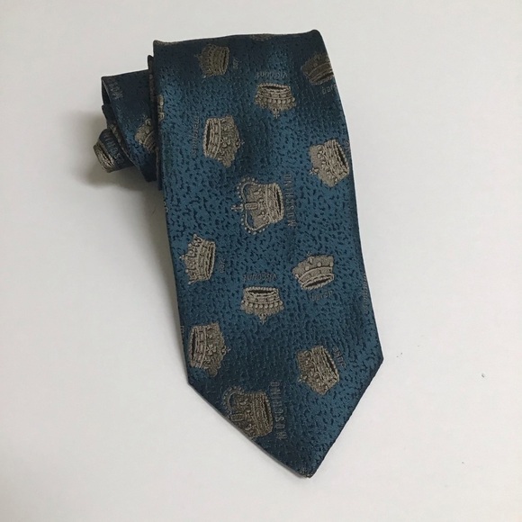 Moschino Tie Crowns 100% Silk Aqua Baron Viscount Marquess Duke Earl Vintage - Picture 3 of 15